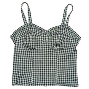 Eva Franco Bustier Tank Top XS Green Black Gingham Plaid Check Country Prairie
